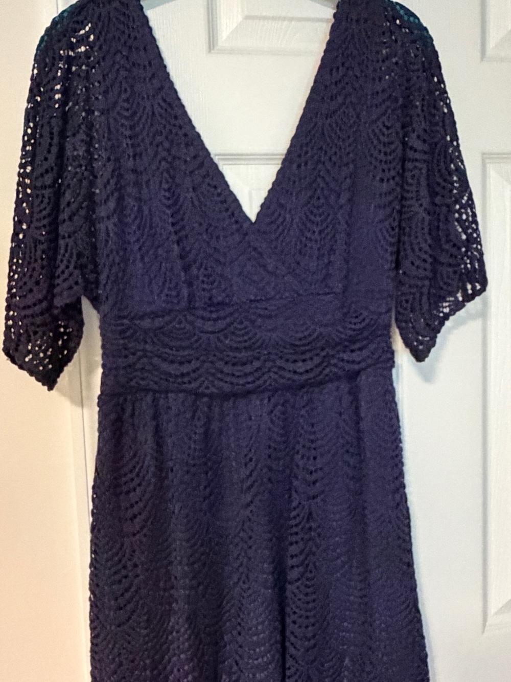 Women's Navy Crochet V-Neck Romper